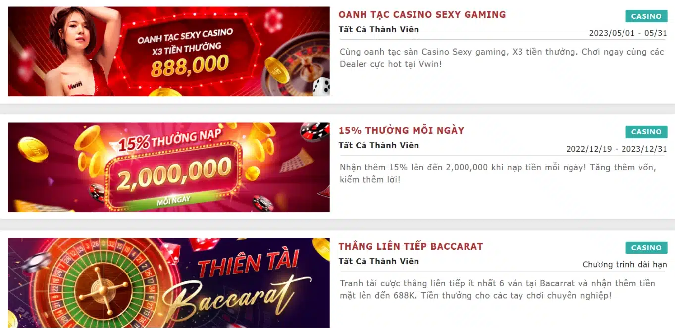 Khuyến mãi dành cho sảnh casino